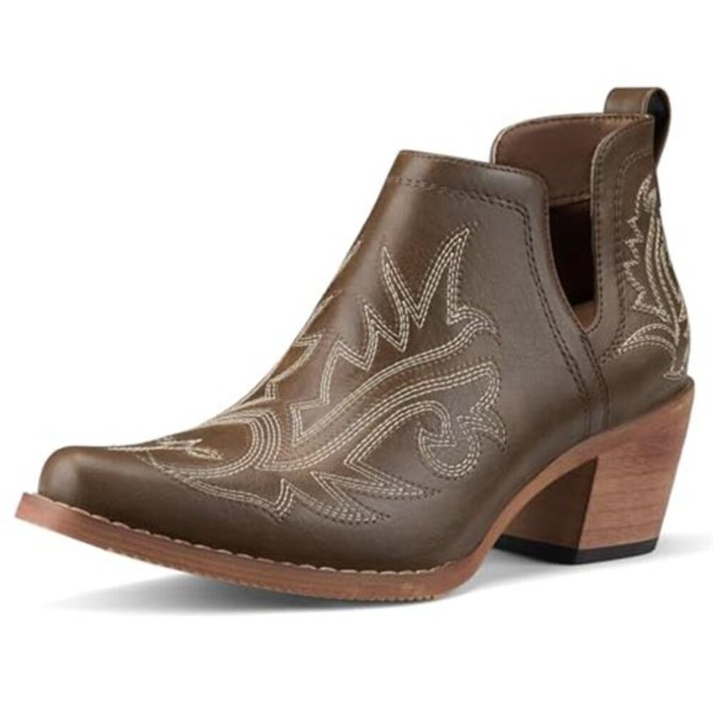 Women's Ankle Booties Cowgirl Short Boots with Chunky Stack Heels